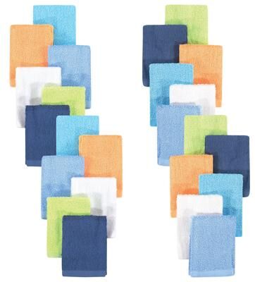 Hudson Baby Infant Boy 24Pc Rayon from Bamboo Woven Washcloths, Blue Orange Lime, One Size - Blue Orange Lime - One Size