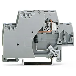 Wago 280-502/281-595 Bauelementklemme,Doppelstock,mit Abschlussplatte und direkter Ableitung auf Tragschiene,grau 280502281595