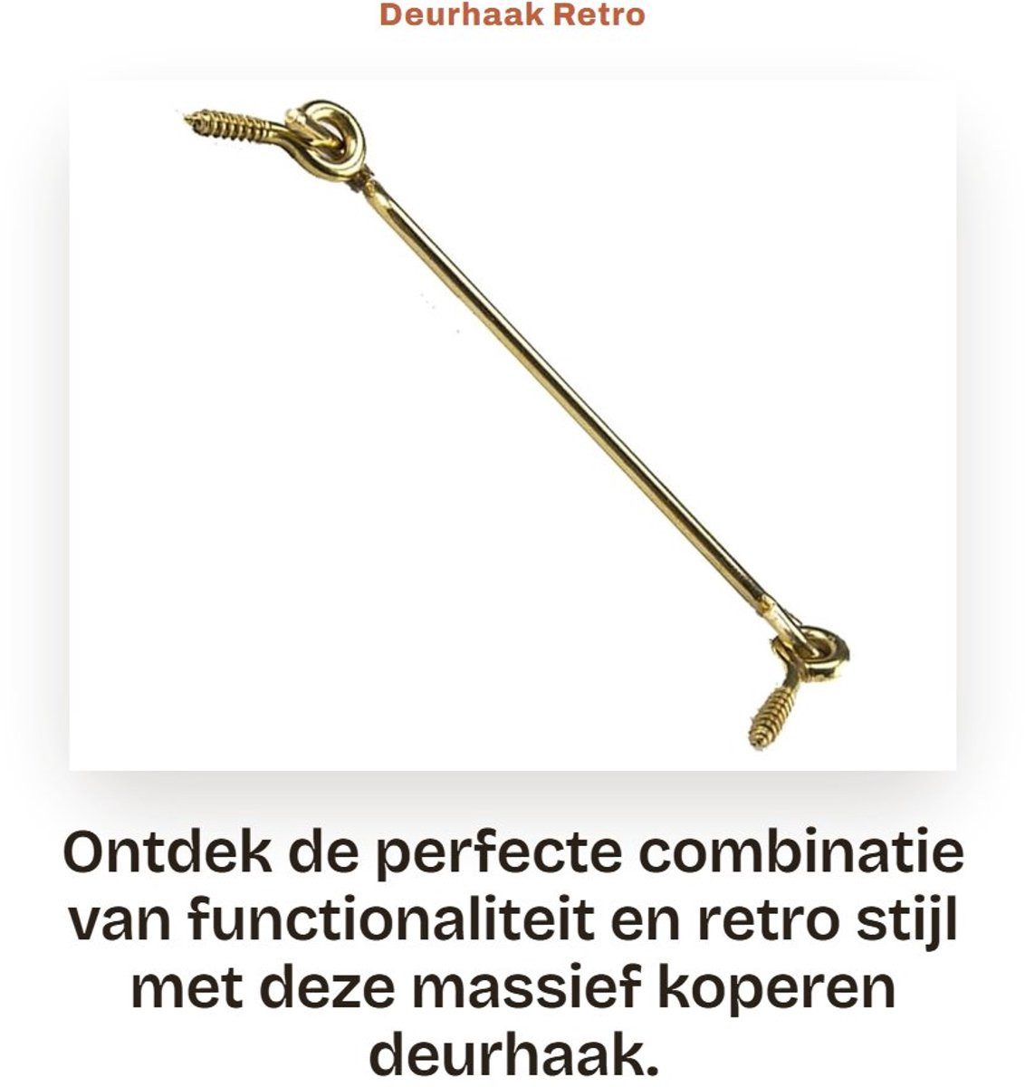Dailygoods Deurhaak Massief Koper 7,5 cm - Retro Deurvergrendeling