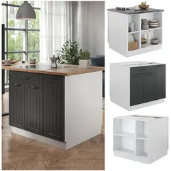 Vicco Kücheninsel Küchenblock Einbauküche Fame-Line Landhaus Weiß Dunkelgrau 90 cm Küchen Schränke Apothekerunterschrank Schubunterschrank Regalinselunterschrank Softclose-Scharnier Küchenmöbel