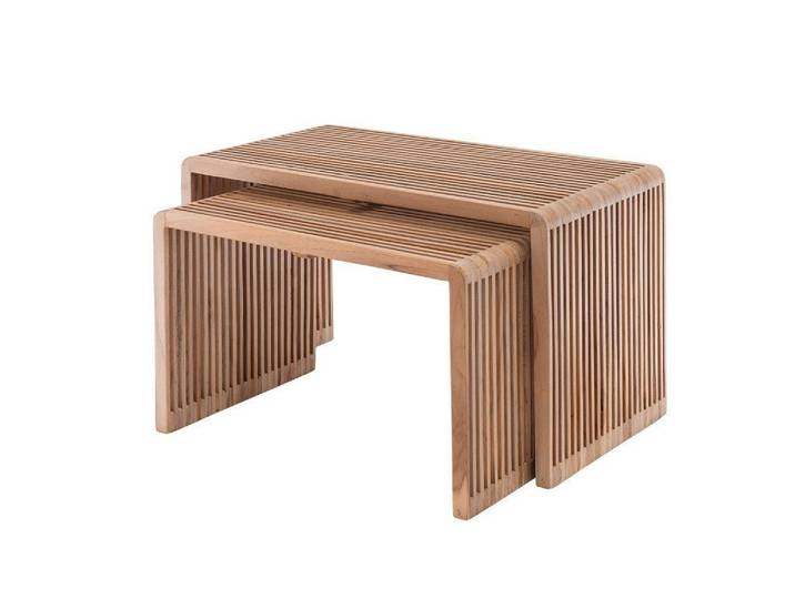 Main Möbel Beistelltisch Beistelltisch 2er-Set Woody recyceltes Teakholz groß