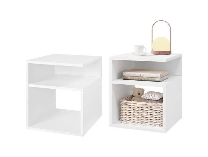 EUGAD Lot de 2 Table de Chevet avec 2 Compartiments Ouverts Table de Nuit en Bois Table Basse 35x35x41cm Blanc E0EG0047-2