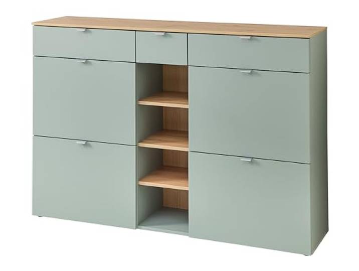 BARI Schuhschrank Schuhregal in Schilfgrün und Artisan Eiche Optik
