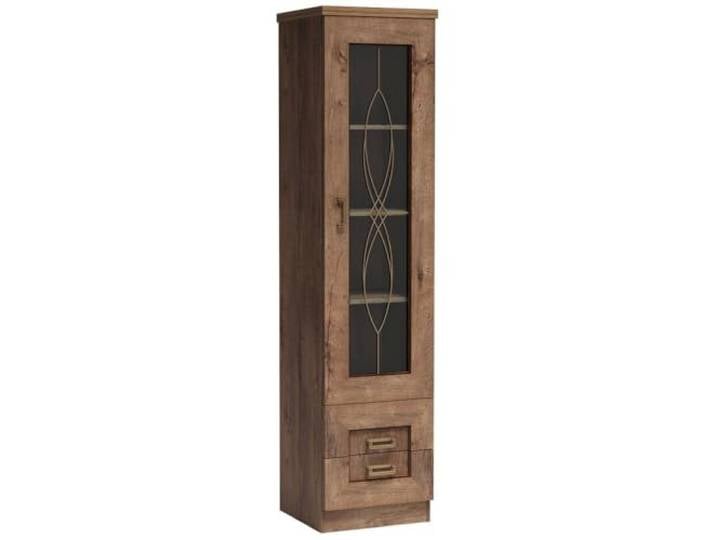 Lomadox Vitrine Standvitrine Vitrinenschrank 1 Glastür Schublade Lefkas Eiche rustikal 46x190,5x44 cm