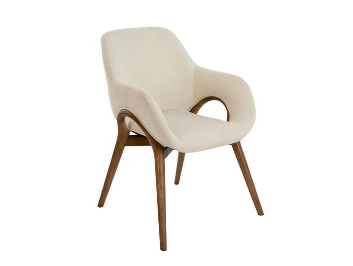 Angel Cerda Stuhl Beigefarbener Stoffstuhl 60/60/80 cm, Echtholz,Nussbaum, Essen/Getränk, Füllung: Polyurethan (PUR),Polyurethan (PUR),Polyurethan (Pur), Freiform,Freiform, 60x80x60 cm, Esszimmer, Stühle, Armlehnstühle