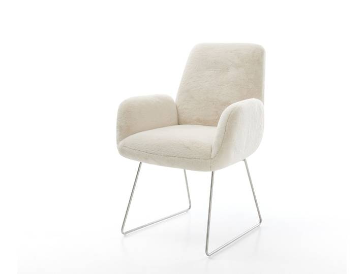 Esszimmerstuhl Zoa-Flex Plüsch Creme-Weiß Kufengestell Edelstahl Taschenfederkern, Esszimmerstühle