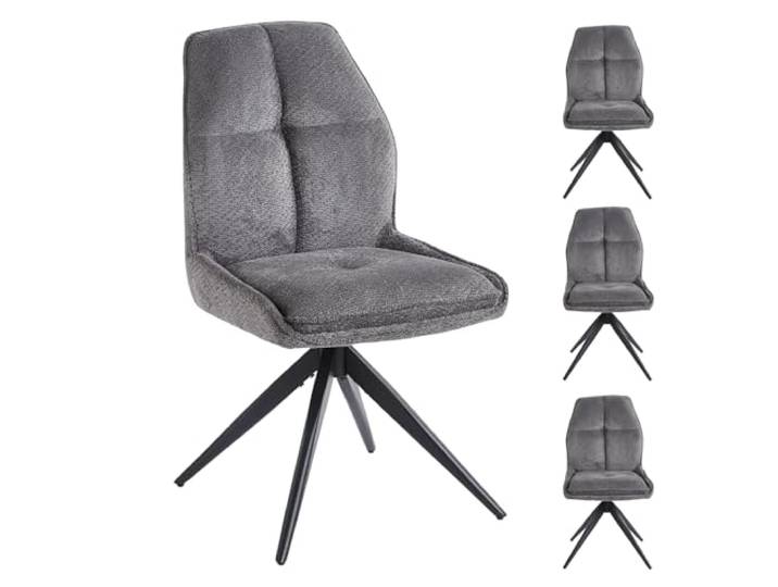 stone princess 2er Set Esszimmerstühle Drehbare: Stoffbezug Gepolsterter Sitz - Moderne Küchenstühle mit 360° Drehfunktion Rückstellmechanismus - Metallgestell in Matt Schwarz (CC006-dunkelgrau, 4er)