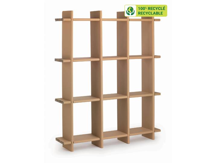 KRAFTDESIGN Etagère 9 cases à croisillon H. 180 cm en carton alvéolaire - Kraft naturel