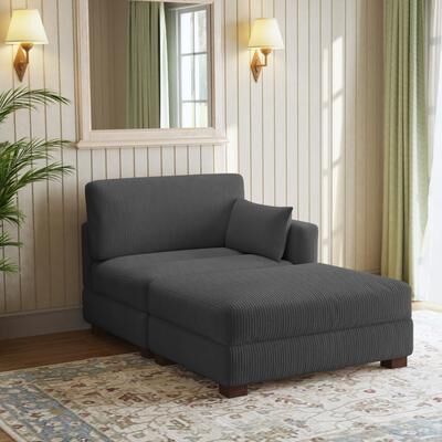 DREAMSIDEA Modern Corduroy Upholstered Sectional Chaise Lounge with Ottoman