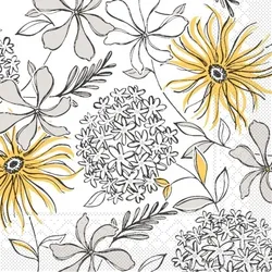 Mank Serviette Tissue Hilde in Gelb-Schwarz, 33 x 33 cm, 100 Stück - Blüten Gräser Herbst