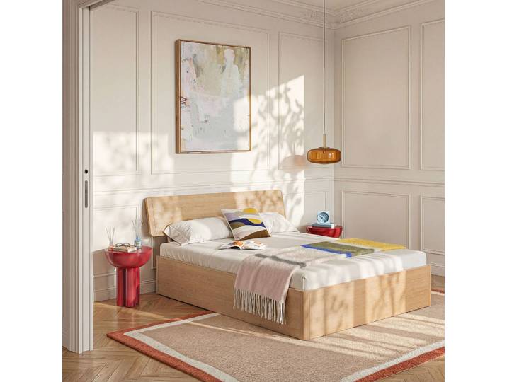 HABITAT - Ensemble lit coffre 140 x 200 cm et tête de lit en chêne - Naturel - Design by Hélèna Pille - Orson