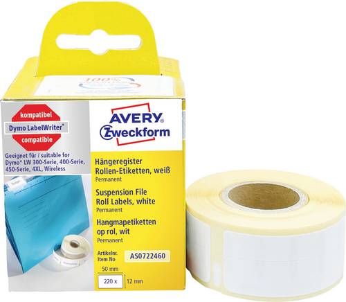 Avery-Zweckform Etiketten Rolle Kompatibel ersetzt DYMO 99017, S0722460 50 x 12mm Papier Weiß 220 St. Permanent haften