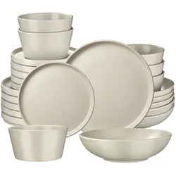 TecTake GmbH tectake Geschirrset Una, aus Steingut, für 6 Personen, 24 teilig, taupe