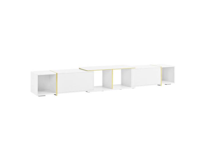 ComfortXL Lowboard De-40123 ausziehbar mit Hochglanzfronten Weiß, 275x37x35 cm, Wohnzimmer, TV Möbel, Lowboards, Lowboards stehend