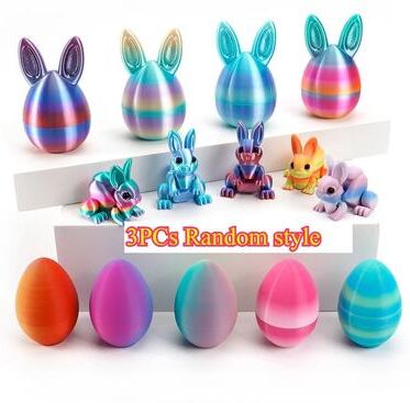 Uplift Picks Easter Rabbit Ornament 3D Printed Bunny Decor Egg Desktop Figurine y 3 Pcs