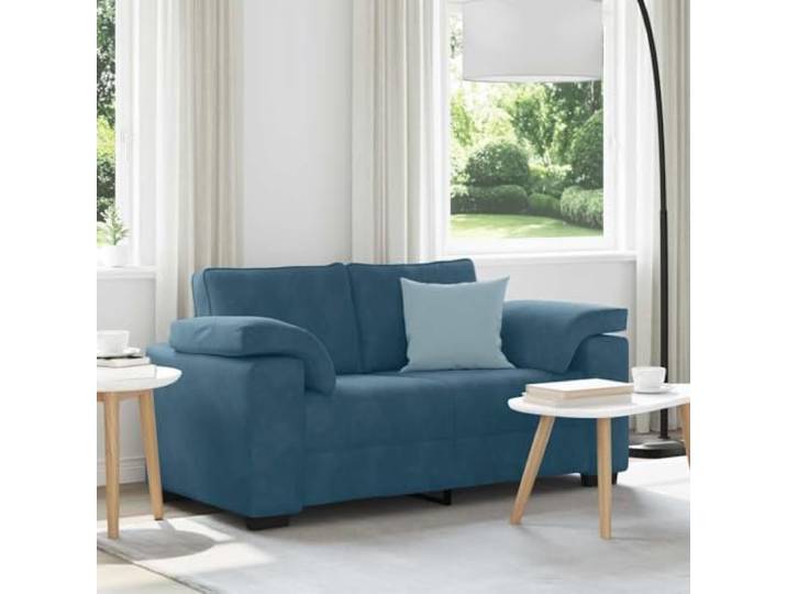 HEFZGDB Zweisitzer-Sofa Blau 120 cm Samt Modernes Relaxsofa mit Samtstoff und Sperrholz-Armlehnen für Wohnzimmer Schlafzimmer Arbeitszimmer Entspannen Komfort Stabilität