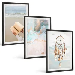 BILDER SET 3er Set - 40x60 cm Schwarzer Rahmen - Abstraktes Meeresbuch Boho