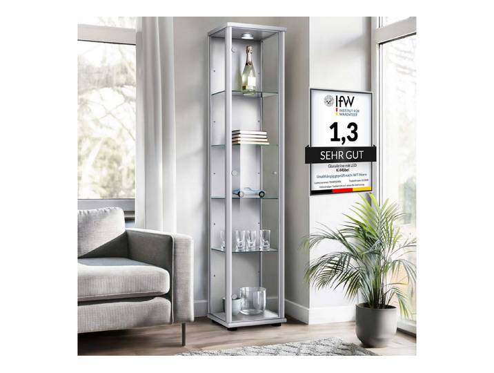 K-Möbel Glasvitrine C1014 (Glasvitrine (176x37x33 cm) mit 1 Glastür) Glasvitrine stehend