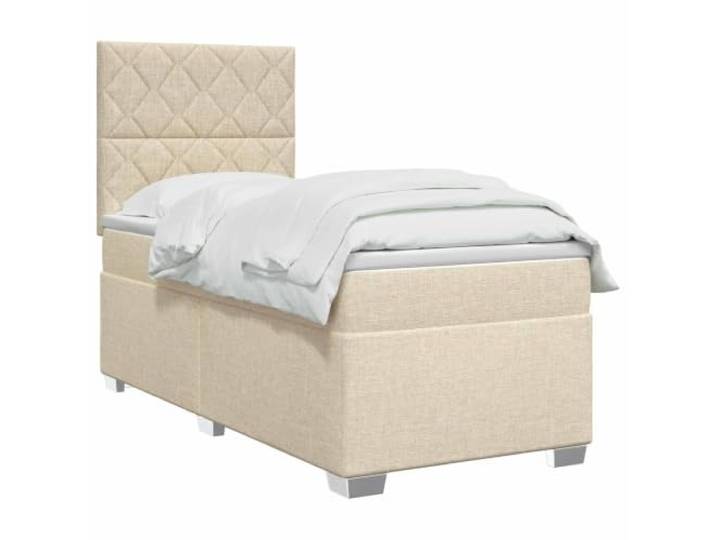 vidaXL Boxspringbett mit Matratze mit Kopfteil Creme 80 x 200 cm Stoff