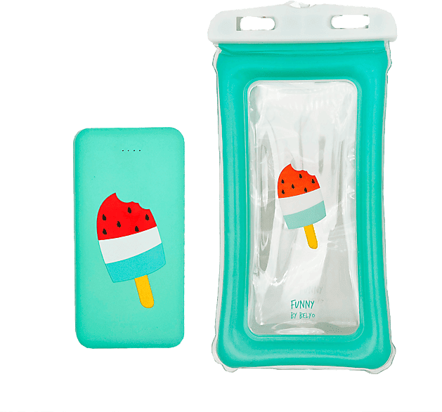 Powerbank - Belyo Ice Cream + Funda, Batería 10.000 mAh, Resistente salpicaduras, Multicolor
