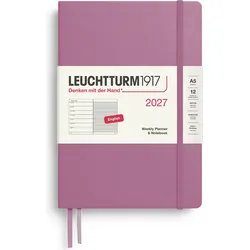 Leuchtturm 1917 Wochenplaner mit Notizbuch liniert Hardcover 2027 EN A5, rosa