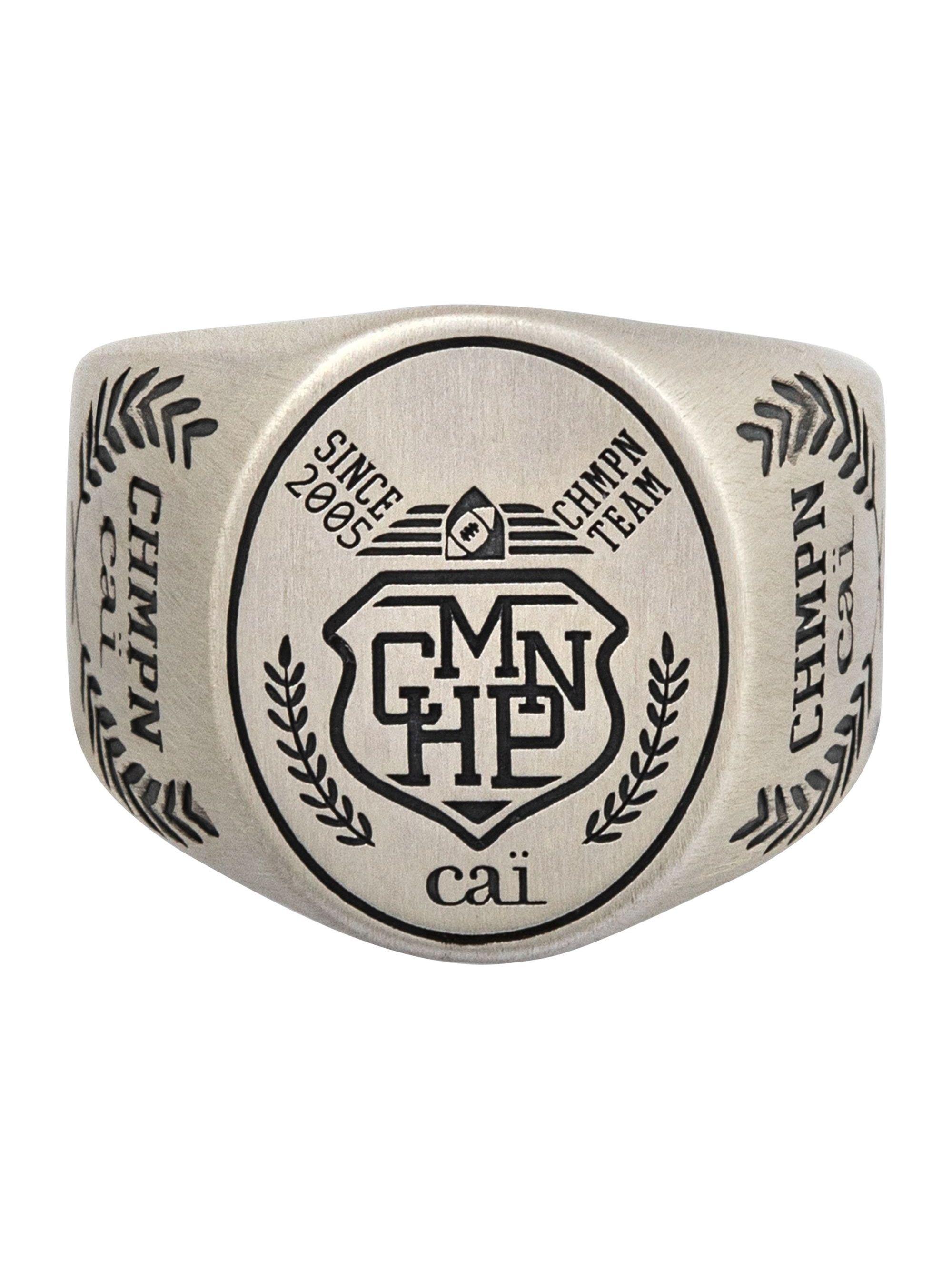 cai Ring 925/- Sterling Silber Siegelring satiniert oxidiert Champion Wappen