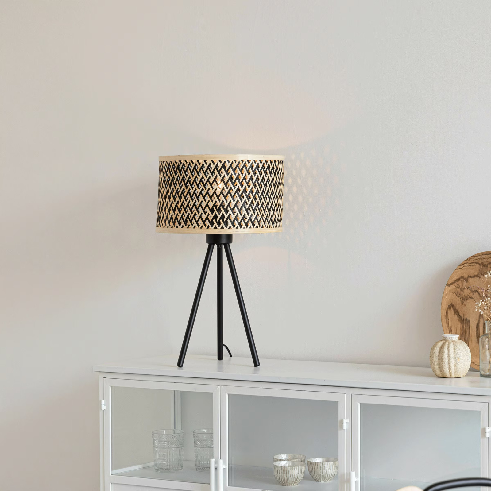 ZILT Tafellamp Abou Bamboe - Beige/Zwart - Hoogte: 55 cm