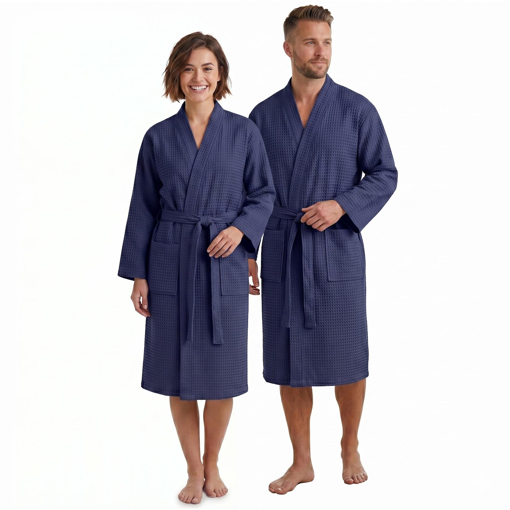 NYVI Bademantel NYVISpa Waffelpique - Unisex Saunamantel für Damen & Herren aus 100% Baumwolle - luftig leichter & atmungsaktiv Größe:M;Farbe:Navyblau