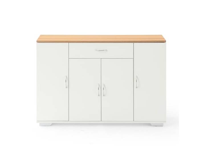HOMYLIN Coffee Bar Schrank, Küche Sideboard mit 1-Schublade und 4-Türen, Aufbewahrungsinsel für Küche, Esszimmer, Wohnzimmer, Badezimmer, Eingang, Weiß