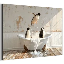 METALLBILD Vintage - Pinguin - Badewanne - Schaumstoff Wandbild 60x40 cm