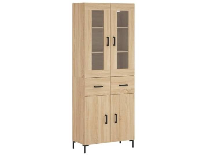 Kaorsrow Highboard Sonoma-Eiche 69,5x34x180 cm Schrank aus Holzwerkstoff Elegantes Standregal mit Metallfüßen für Wohnzimmer und Schlafzimmer. Bietet viel Stauraum mit Glas- und Holzelementen.