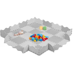 Relaxdays 36-teilige Puzzlematte mit Rand Weiß,Grau