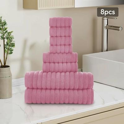 JML 8 Piece Oversized Bath Towel Set, 100% Cotton Bath Towels, Highly Absorbant Bordered Towels