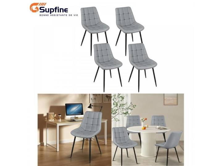 SUPFINE 4PCS Chaises de cuisine en Simili + pieds en métal - Capacité 120kg Style élégant moderne à la mode