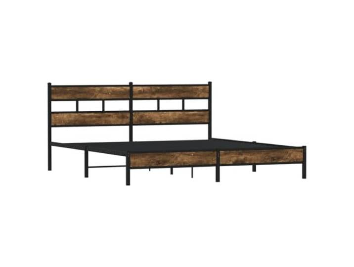KTHLBRH Bettgestell aus Stahl Eiche Rauchgrau 193 x 203 cm Bettgestell mit Kopfteil, Lattenrost, Lattenrost, Unterteil, ohne Matratze