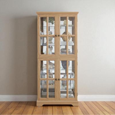 Fundinbaths "68.7"" Antique Curio Display Cabinet with 4 Glass Doors, Adjustable Shelves & Built-in Light for Collectibles and Wine Storage"