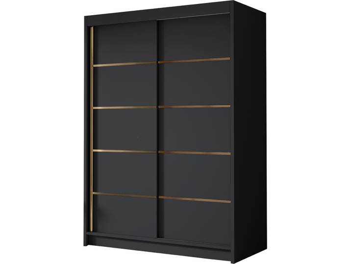 MIRJAN24 Schiebetürenschrank Lungo IV, Kleiderschrank mit Kleiderstange, mit zwei Schwebetüren, Garderobe (Farbe: Schwarz)