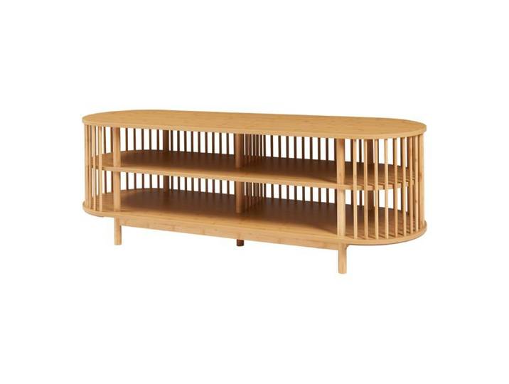Meuble TV - HELLOSHOP26 - 150x48x50 cm - Bambou Naturel - 4 Compartiments - Design Moderne