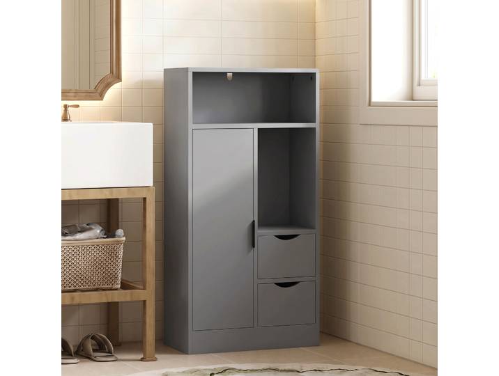 HOMCOM Meuble Salle de Bain Rangement 2 Tiroirs Gris 50x25x100cm