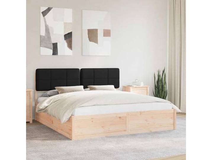 Bettgestell Kiefer massiv mit gepolstertem Kopfteil 200x200 cm Schwarz Lattenrost inklusive, abnehmbarer und waschbarer Bezug, einfache Montage, einfache Pflege