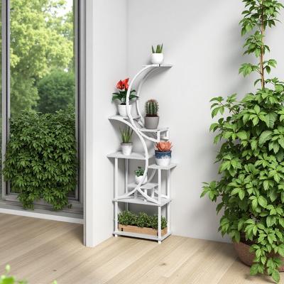 ZWYO HOSIMU "24.4"" Steel Fir Wood 8-Tier S-Shaped Corner Plant Stand with 44lb Capacity per Shelf & Space-Saving Design"