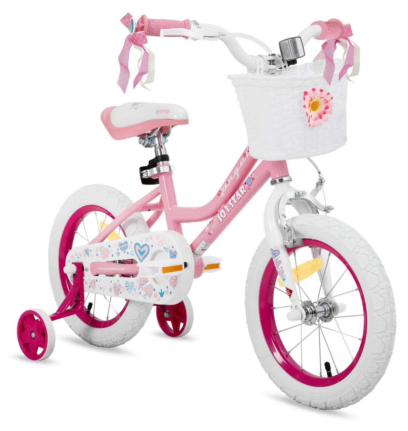 Kinderfahrrad 14 Zoll mit Stützrädern, Lichtrosa, Korb