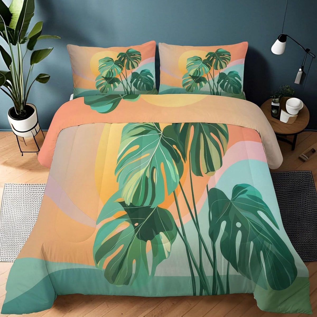 Saliegroene katoenen dekbedset met omkeerbaar ontwerp, 220 x 240 cm