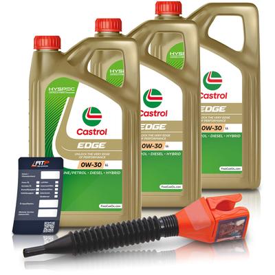 Castrol 3x 5 L EDGE 0W-30 LL + Ölwechsel-Anhänger + Einfülltrichter [Hersteller-Nr. 15FEFC]