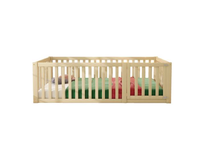 Redom Kinderbett 90/200 cm als Bodenbett mit Schutzzaun und Tür aus Holzwerkstoff, Natur, Naturfarben, 90x200 cm, Babymöbel & Kindermöbel, Kinderzimmer & Jugendzimmer, Kinderbetten