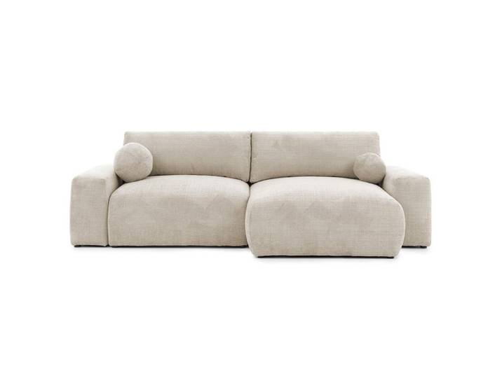 Constance - Canapé d'angle réversible 4 places convertible avec coffre en velours texturé - Beige