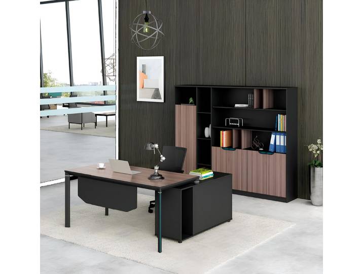 Xlmoebel Schreibtisch Schwarzer Holz-Bürotisch mit integriertem Stauraum (Bürotisch + Schrank, Arbeitstisch + Schrank), Hergestellt in Europa