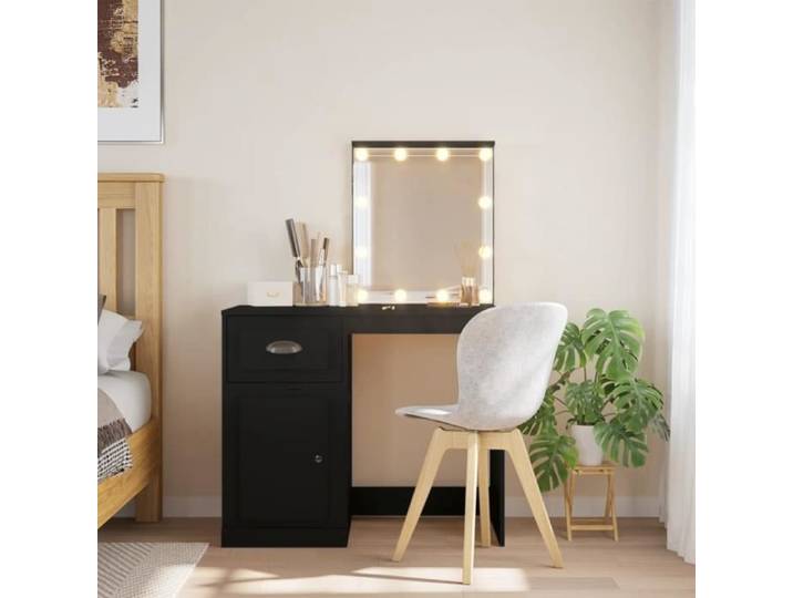 Coiffeuse - ESTINK - 85433 - Noir - Bois d'ingénierie - Miroir avec lumières LED