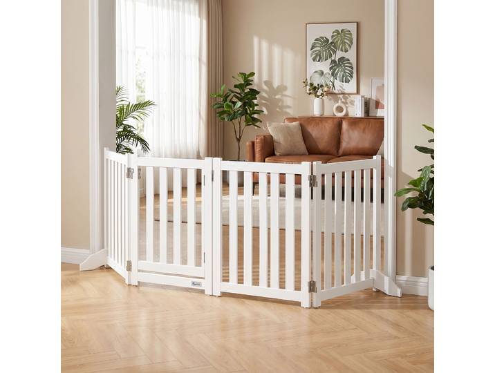 PawHut Barrière Chien Bois Pliable 4 Panneaux Porte 205x60cm Blanc