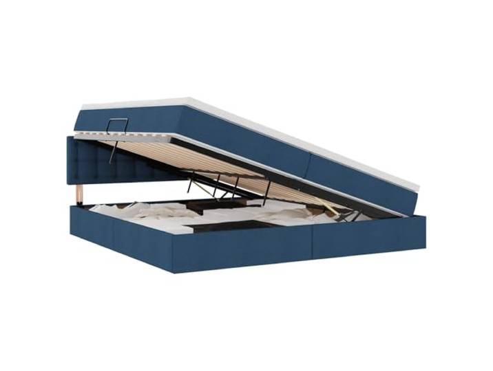 PUGYNBK Aufbewahrungsbett, Matratze, Blau, 200 x 200 cm, Samt Hydraulischer Aufzug, Massivholz, Metallrahmen, mittlere Festigkeit, Polyester